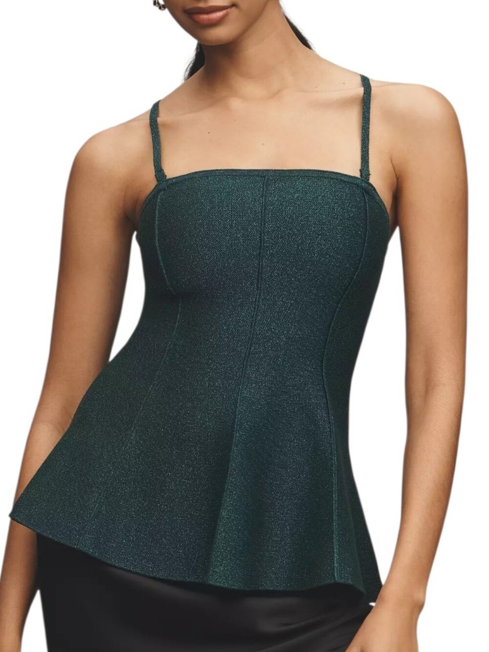 Anthropologie Pilcro Hourglass Peplum Top Size L Sparkly Green Knit Lagenlook